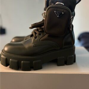 Prada Olive Green Chunky Boots with Pouch